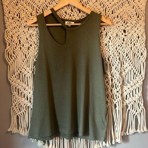 LNA Green Cotton Blend Split Neck Tank Top T-Shirt